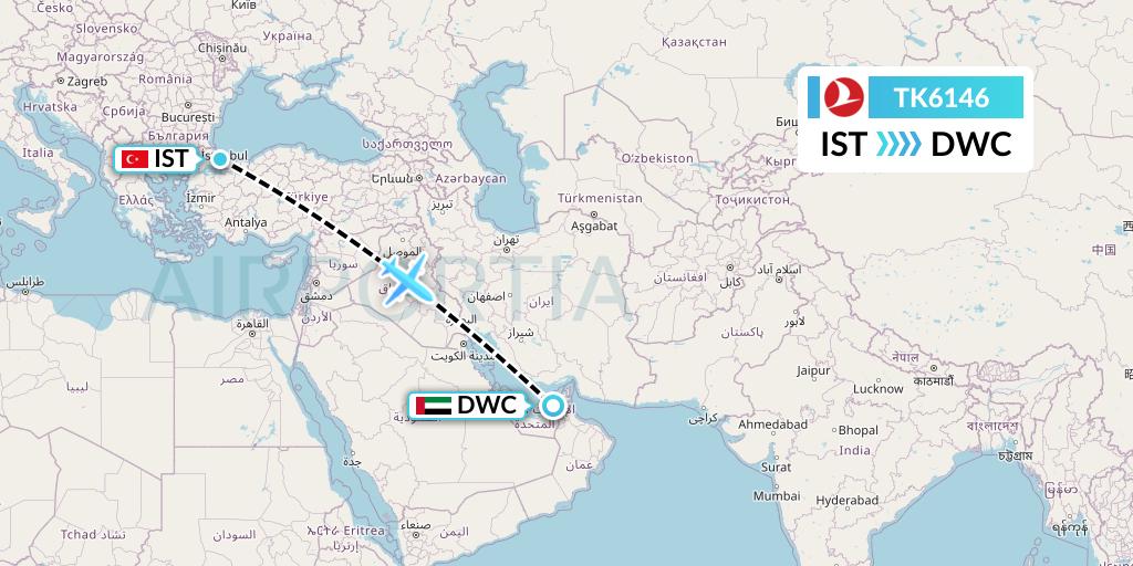 TK6146 Turkish Airlines Flight Map: Istanbul to Dubai