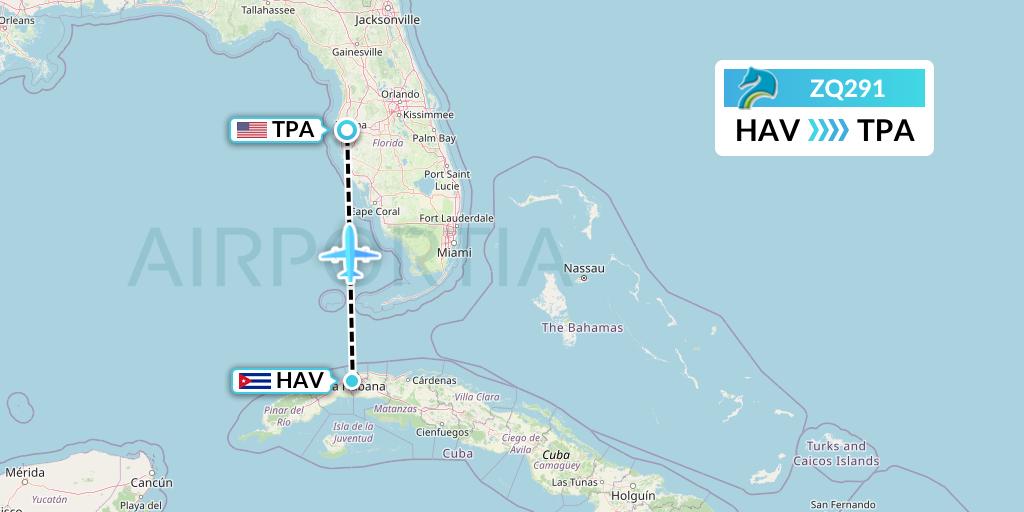 ZQ291 Azman Air Flight Map: Havana to Tampa