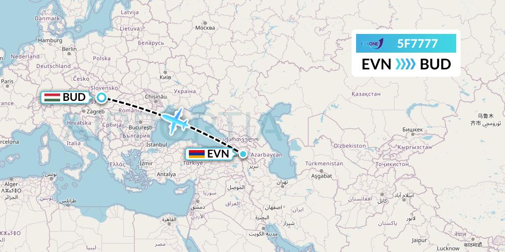 5F7777 Fly One Flight Map: Yerevan to Budapest
