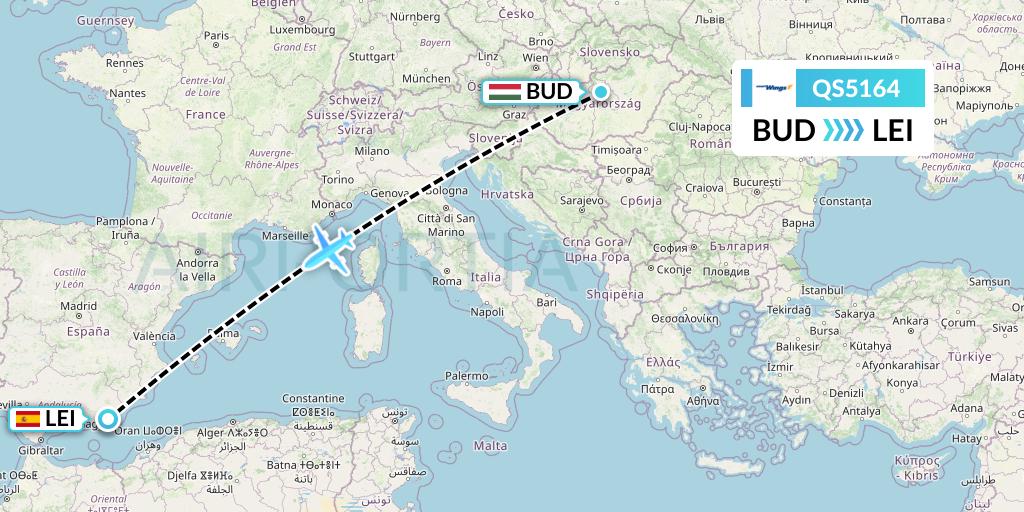 QS5164 Smartwings Flight Map: Budapest to Almeria
