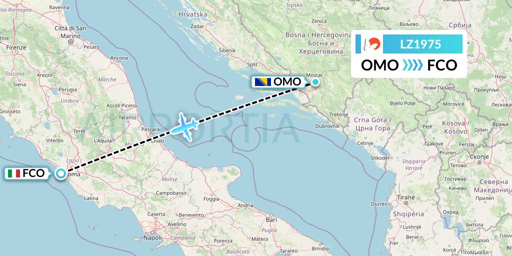 LZ1975 Air Link Flight Map: Mostar to Rome