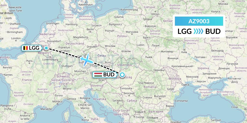 AZ9003 ITA Airways Flight Map: Liege to Budapest