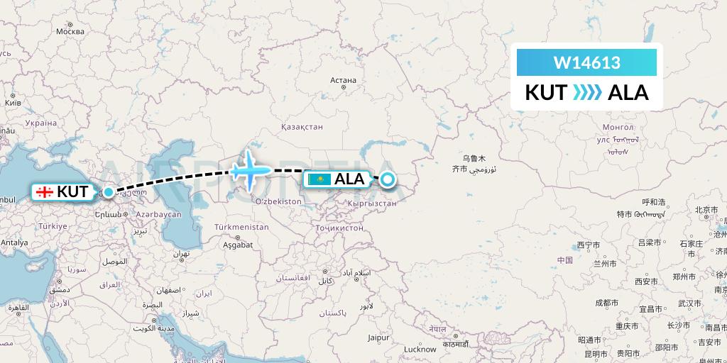 W14613 World Ticket Ltd Flight Map: Kutaisi to Almaty