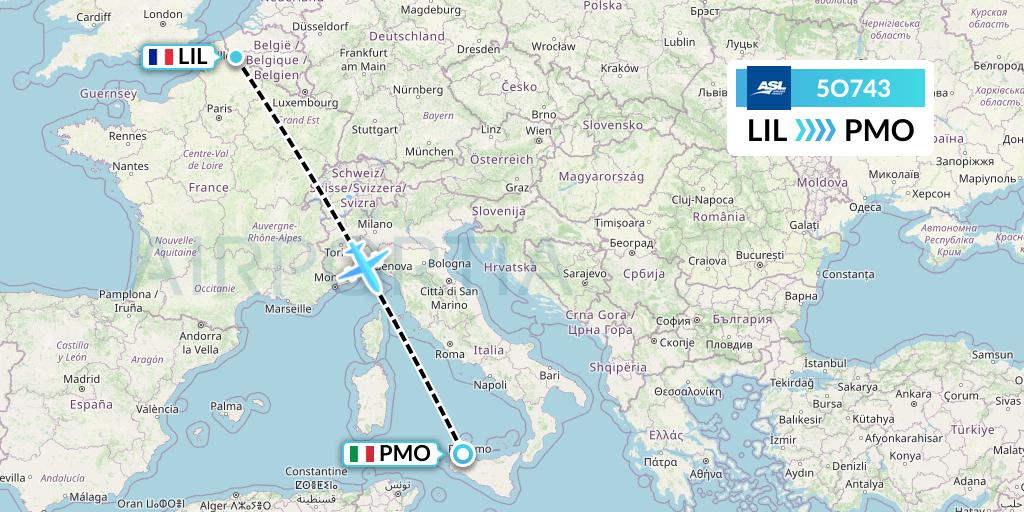5O743 ASL Airlines France Flight Map: Lille to Palermo