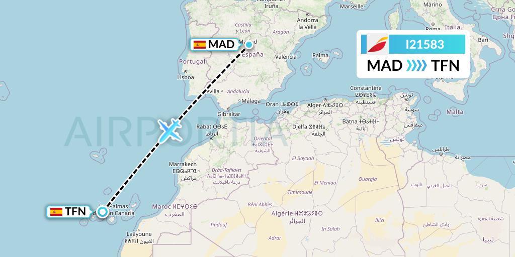 I21583 Iberia Express Flight Map: Madrid to Tenerife