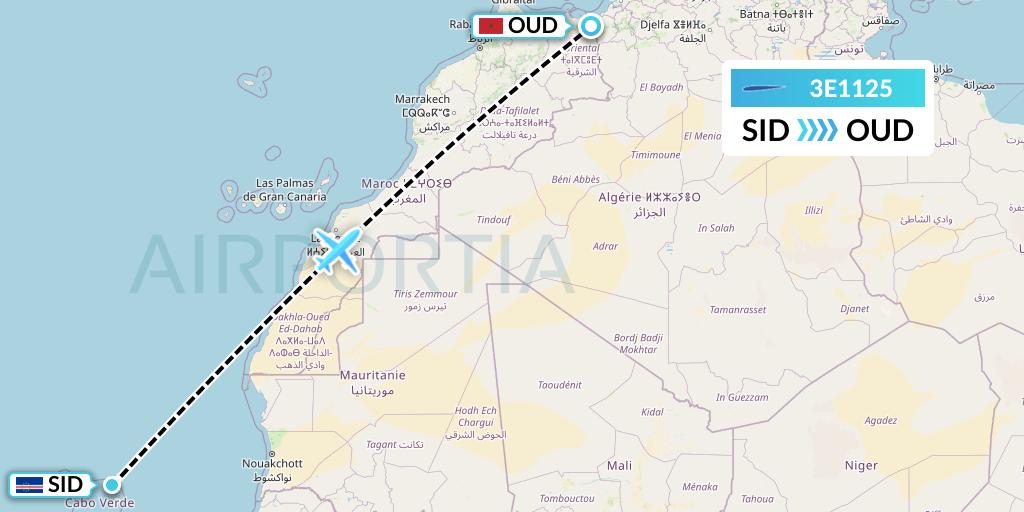 3E1125 Air Choice One Flight Map: Espargos to Oujda