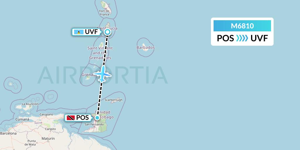 M6810 Amerijet International Flight Map: Port of Spain to Vieux Fort