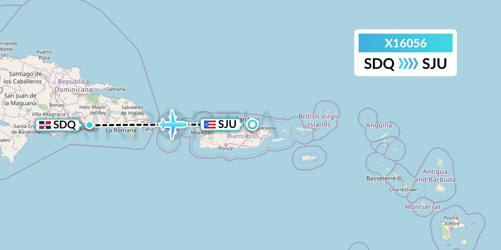 X16056 Nik Airways Flight Map: Santo Domingo to San Juan