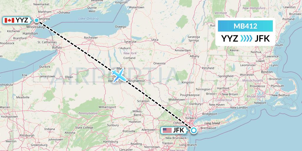 MB412 MNG Airlines Flight Map: Toronto to New York