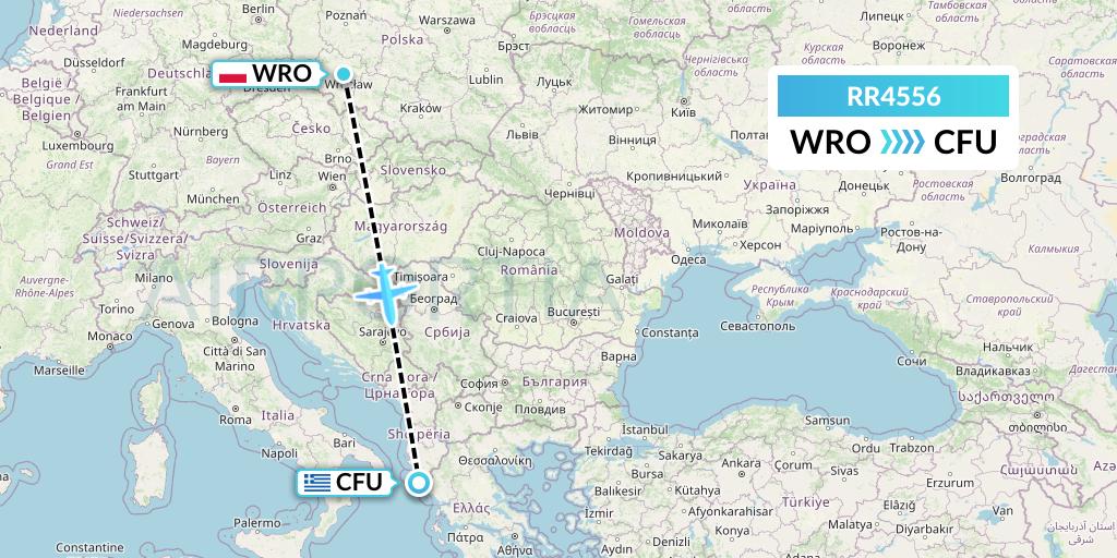 RR4556 Royal Air Force Flight Map: Wroclaw to Corfu