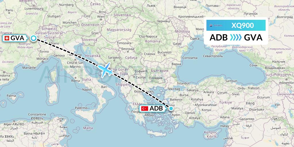 XQ900 SunExpress Flight Map: Izmir to Geneva