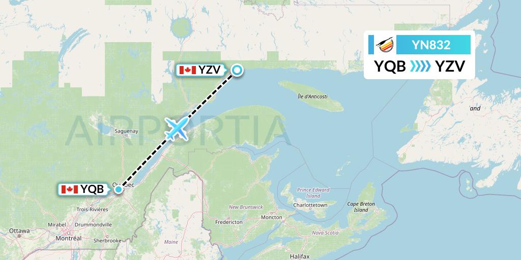YN832 Air Creebec Flight Map: Quebec to Sept-Iles