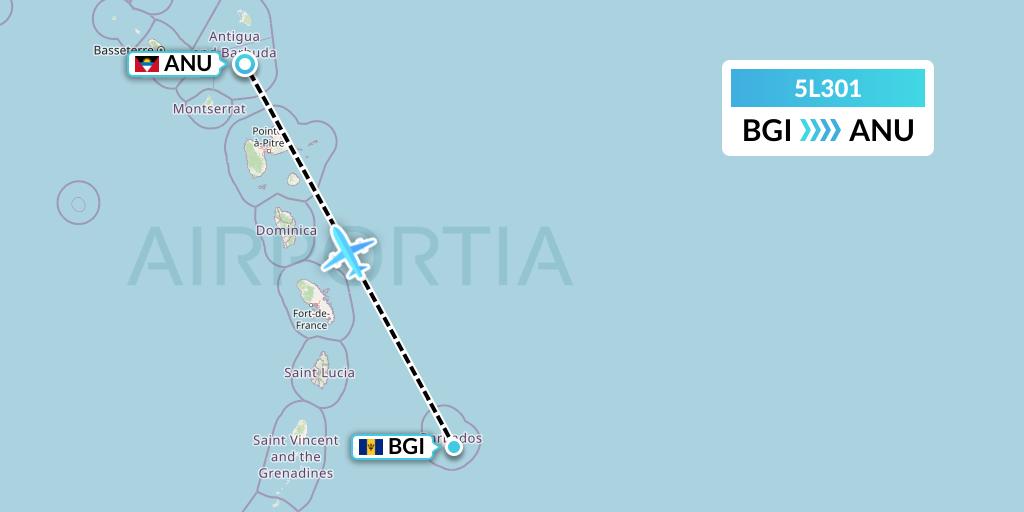 5L301 Fly Salone Airlines Limited Flight Map: Bridgetown to Antigua