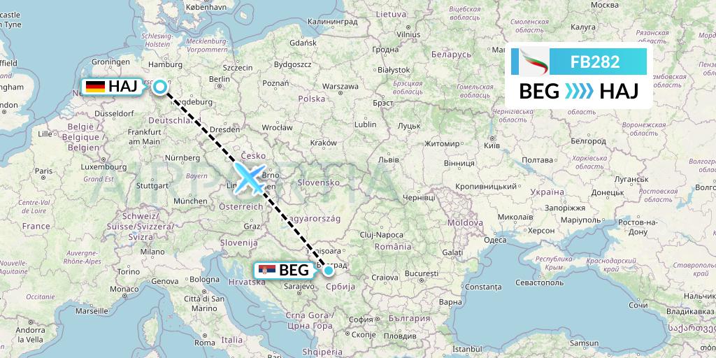 FB282 Bulgaria Air Flight Map: Belgrade to Hannover