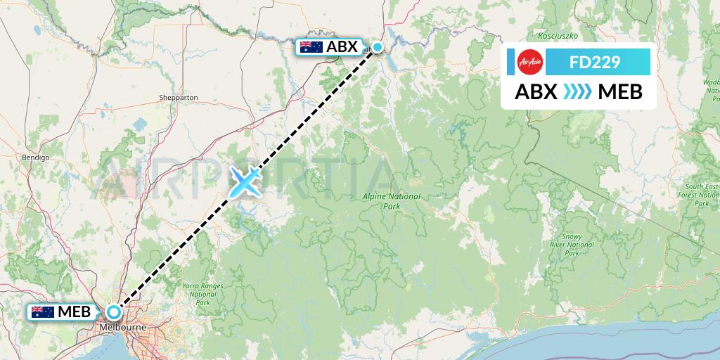 FD229 Thai AirAsia Flight Map: Albury to Essendon