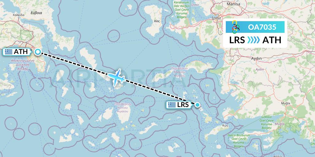 OA7035 Olympic Air Flight Map: Leros to Athens