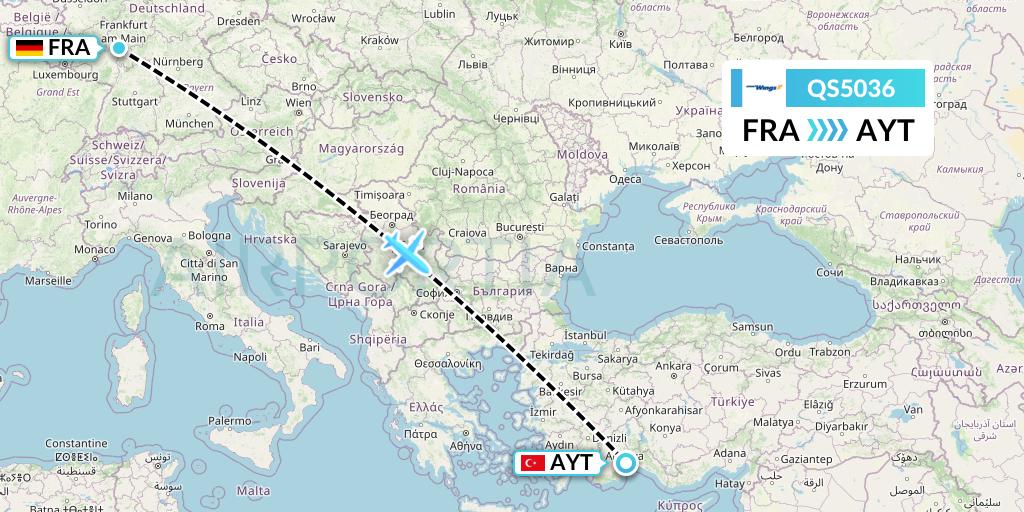 QS5036 Smartwings Flight Map: Frankfurt to Antalya