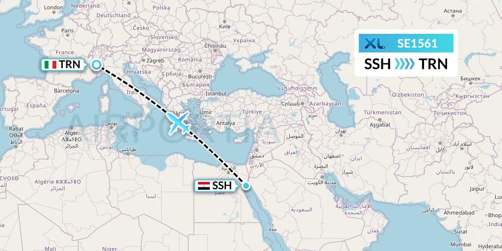SE1561 XL Airways France Flight Map: Sharm el-Sheikh to Turin