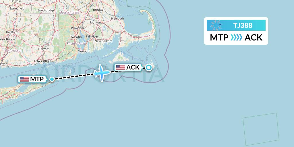 TJ388 Tradewind Aviation Flight Map: Montauk to Nantucket