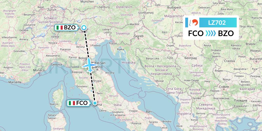 LZ702 Air Link Flight Map: Rome to Bolzano