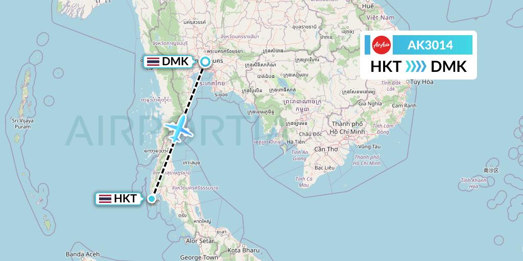 AK3014 AirAsia Flight Map: Phuket to Bangkok