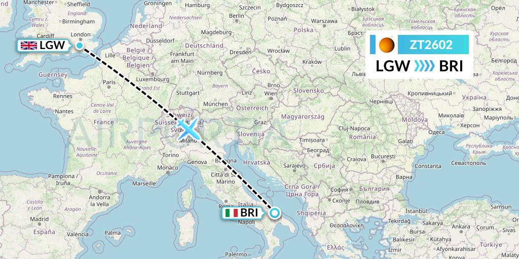 ZT2602 Titan Airways Flight Map: London to Bari
