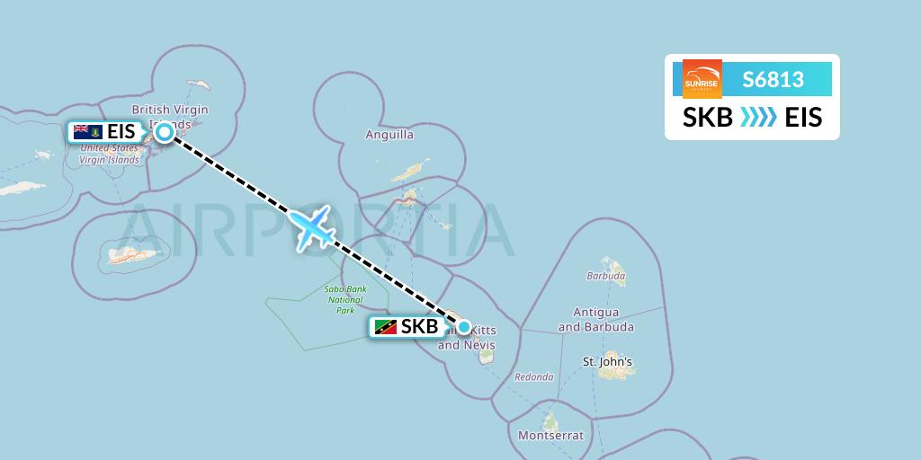 S6813 Sunrise Airways Flight Map: Basseterre to Beef Island