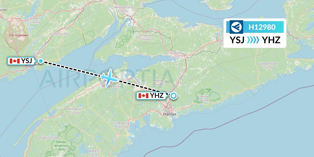 H12980 Hahn Air Systems Flight Map: Saint John to Halifax