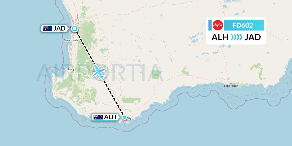 FD602 Thai AirAsia Flight Map: Albany to Perth