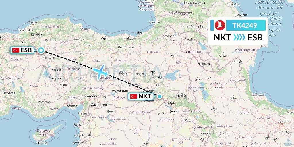TK4249 Turkish Airlines Flight Map: Sirnak to Ankara