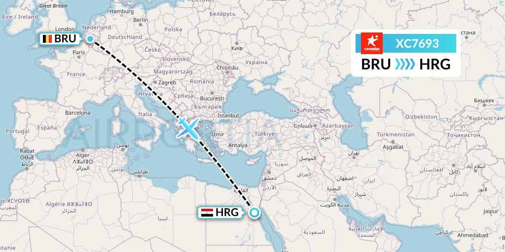 XC7693 Corendon Airlines Flight Map: Brussels to Hurghada