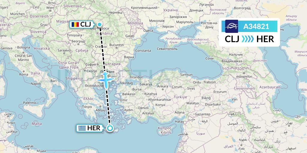 A34821 Aegean Airlines Flight Map: Cluj-Napoca to Heraklion
