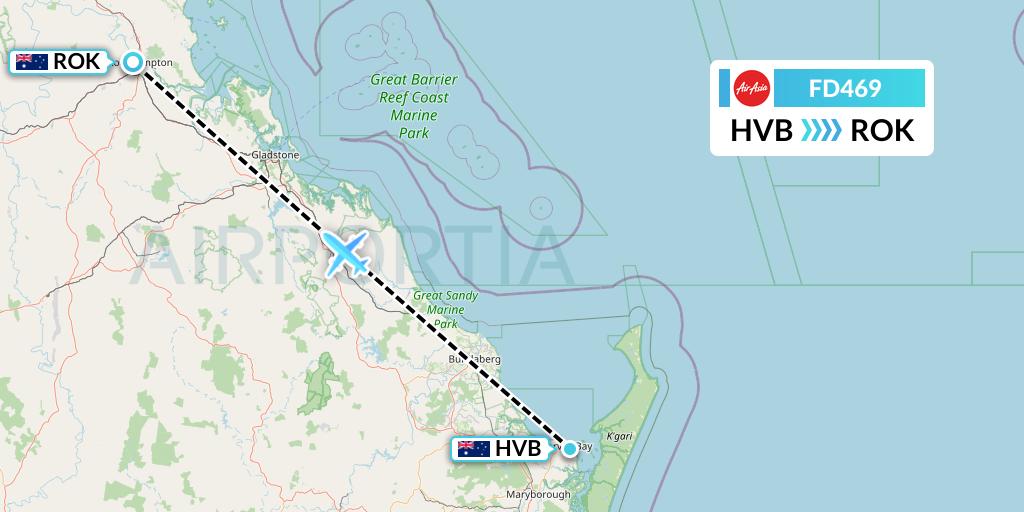 FD469 Thai AirAsia Flight Map: Hervey Bay to Rockhampton