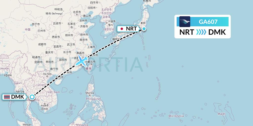 GA607 Garuda Indonesia Flight Map: Tokyo to Bangkok