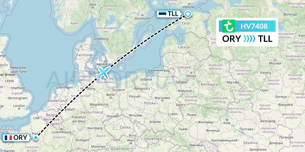 HV7408 Transavia Flight Map: Paris to Tallinn