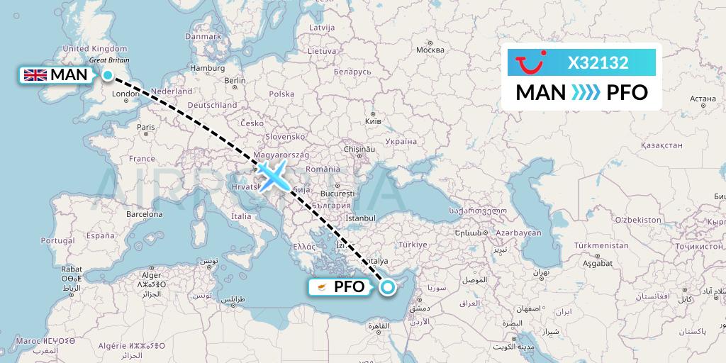 X32132 TUI fly Germany Flight Map: Manchester to Pafos