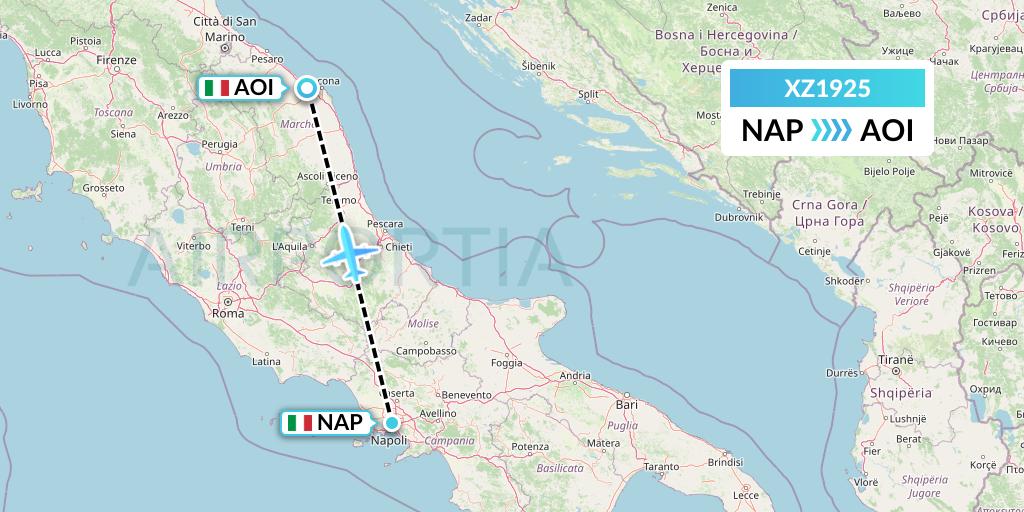 XZ1925 Aeroitalia Flight Map: Naples to Ancona