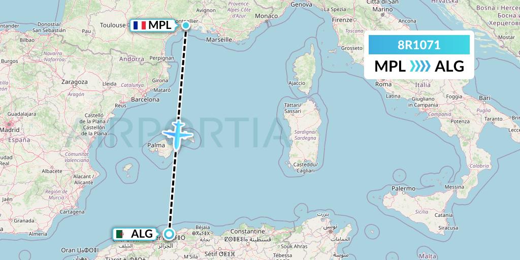 8R1071 Amelia Flight Map: Montpellier to Algiers