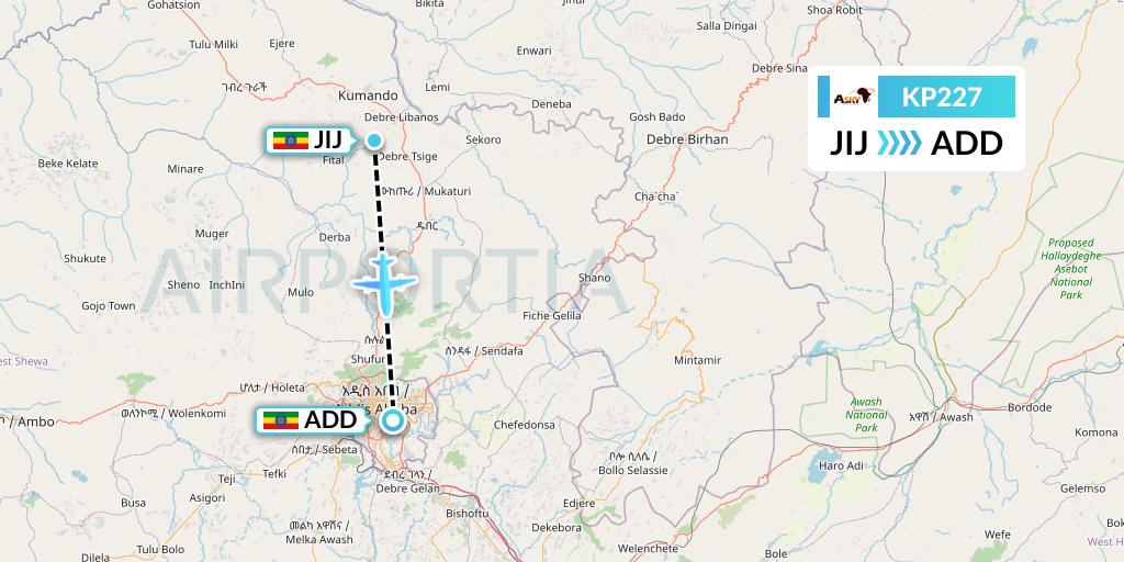 KP227 ASKY Flight Map: Jijiga to Addis Ababa