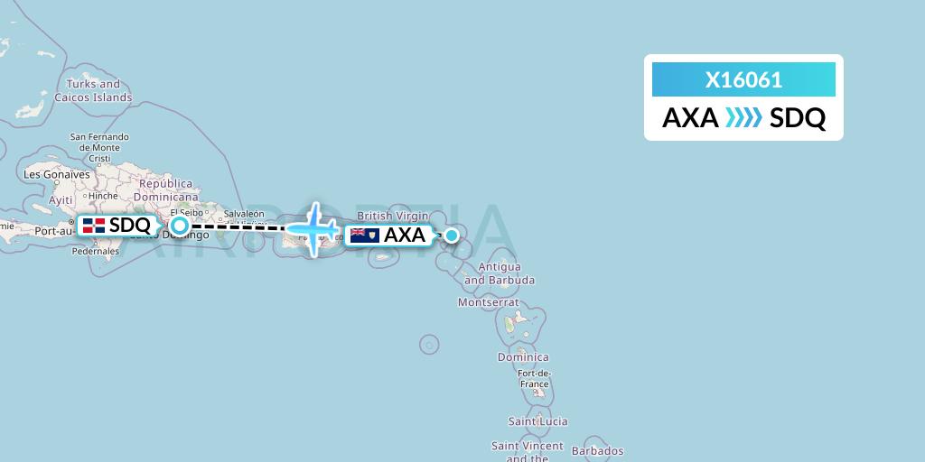 X16061 Nik Airways Flight Map: The Valley to Santo Domingo