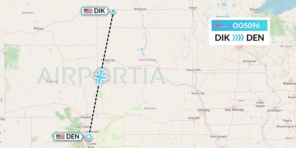 OO5096 SkyWest Airlines Flight Map: Dickinson to Denver
