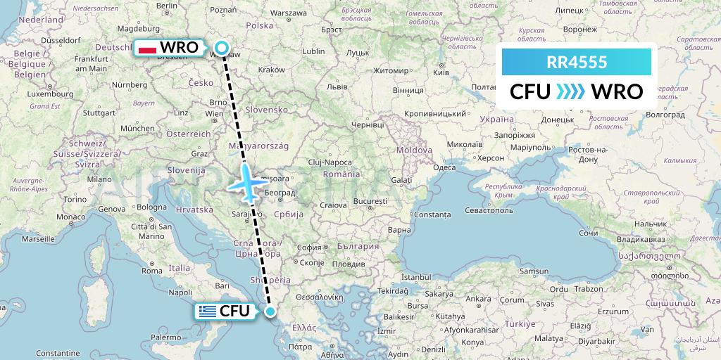RR4555 Royal Air Force Flight Map: Corfu to Wroclaw