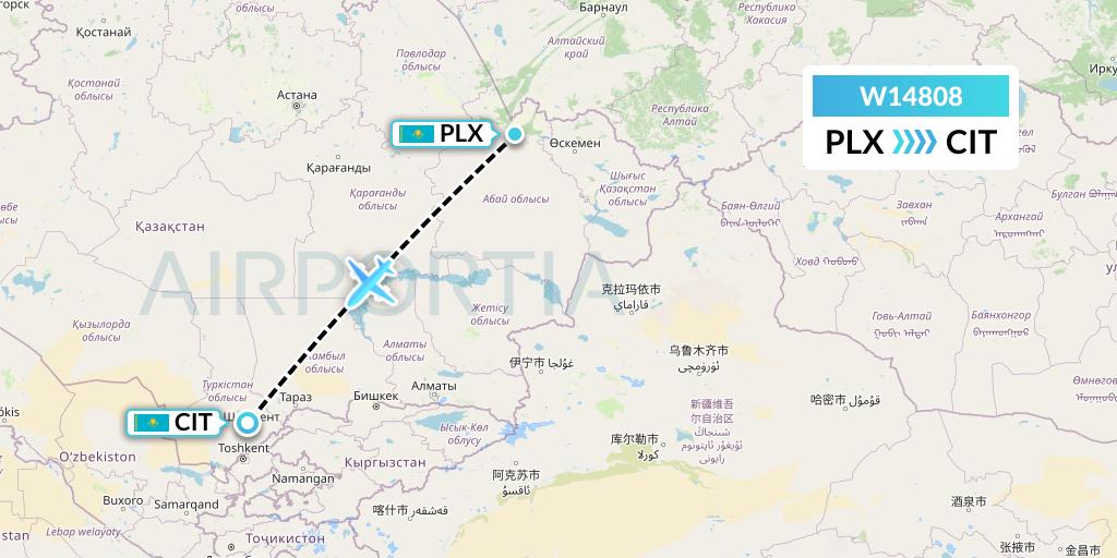 W14808 World Ticket Ltd Flight Map: Semipalatinsk to Shymkent