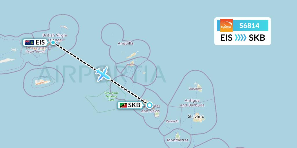 S6814 Sunrise Airways Flight Map: Beef Island to Basseterre