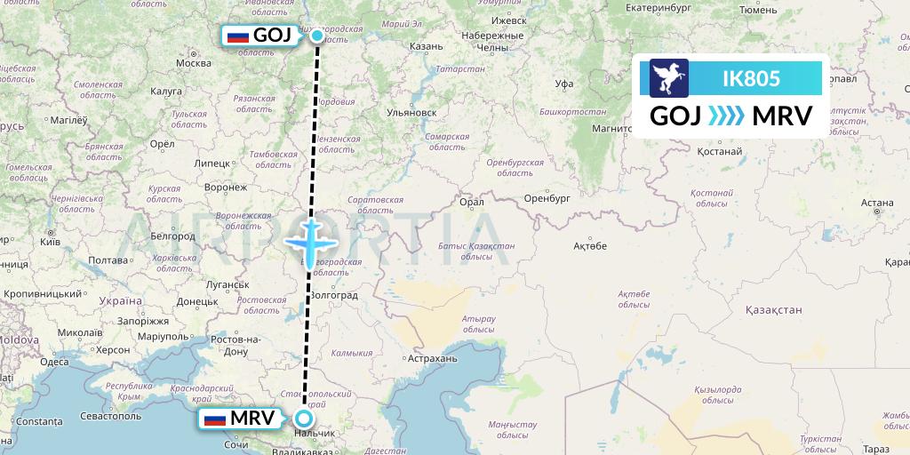 IK805 Air Kiribati Flight Map: Nizhny Novgorod to Mineralnye Vody
