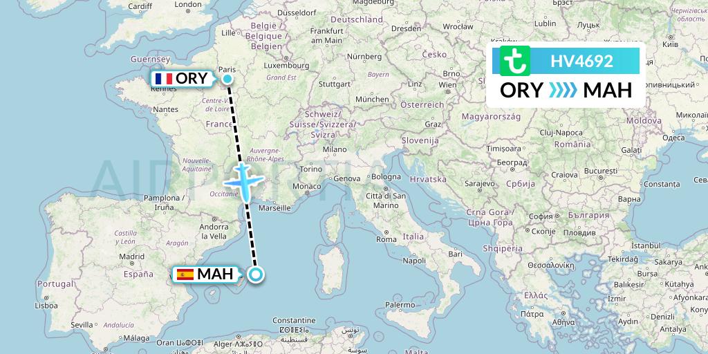 HV4692 Transavia Flight Map: Paris to Mahon