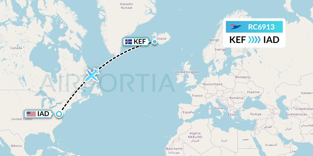 RC6913 Atlantic Airways Flight Map: Reykjavik to Washington