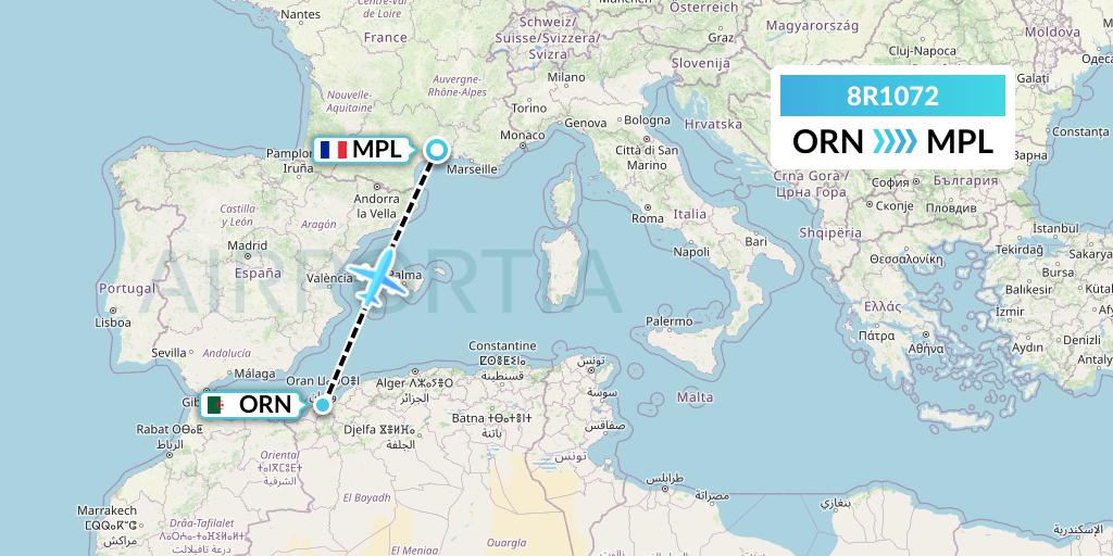 8R1072 Amelia Flight Map: Oran to Montpellier