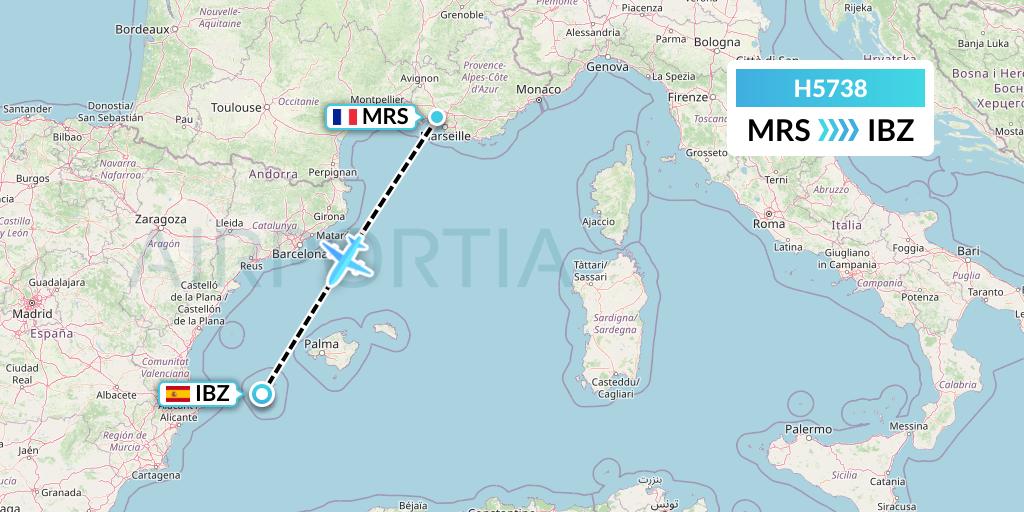 H5738 MAVIAL - Magadan Airlines Flight Map: Marseille to Ibiza