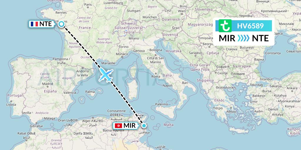 HV6589 Transavia Flight Map: Monastir to Nantes